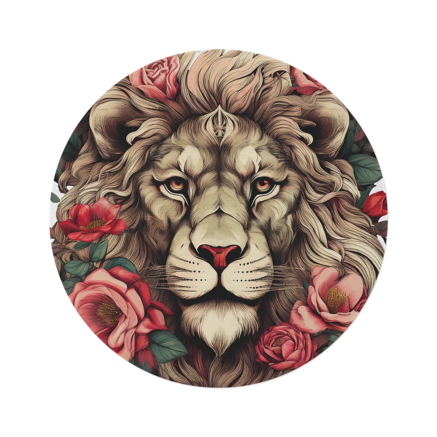 Floral Lioness Round Rug —Decorative Floor Mat