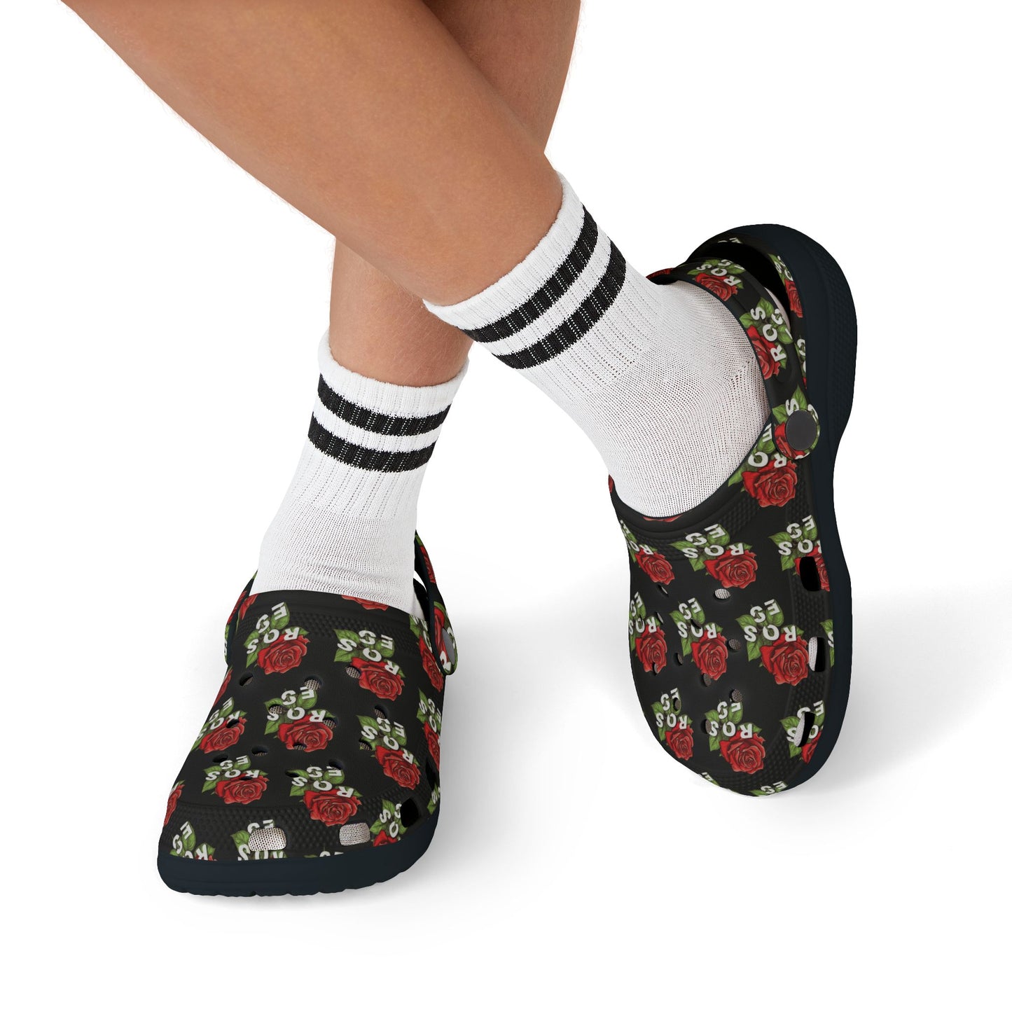 Black Red Roses Kid's Clogs