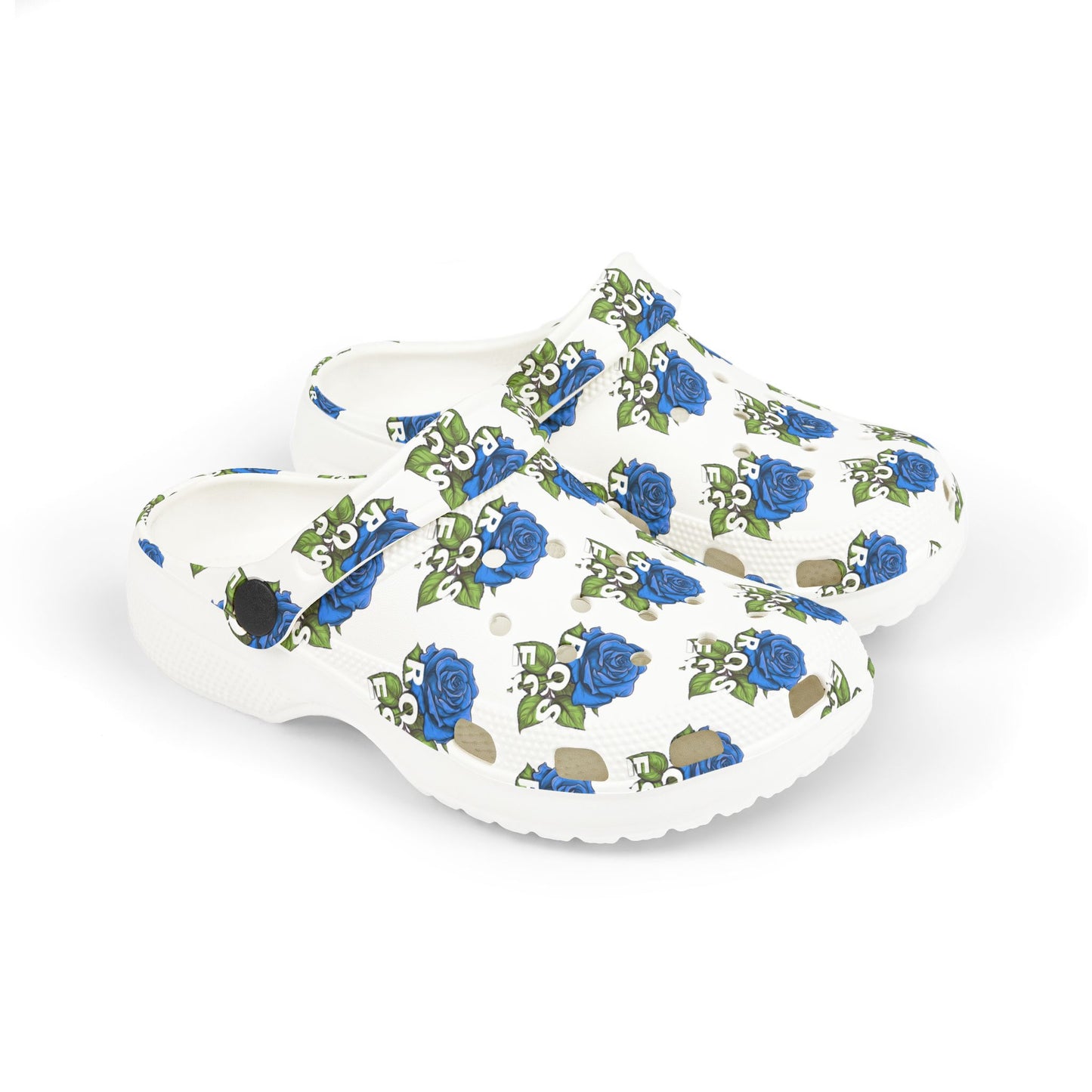 White Blue Roses Kid's  Clogs