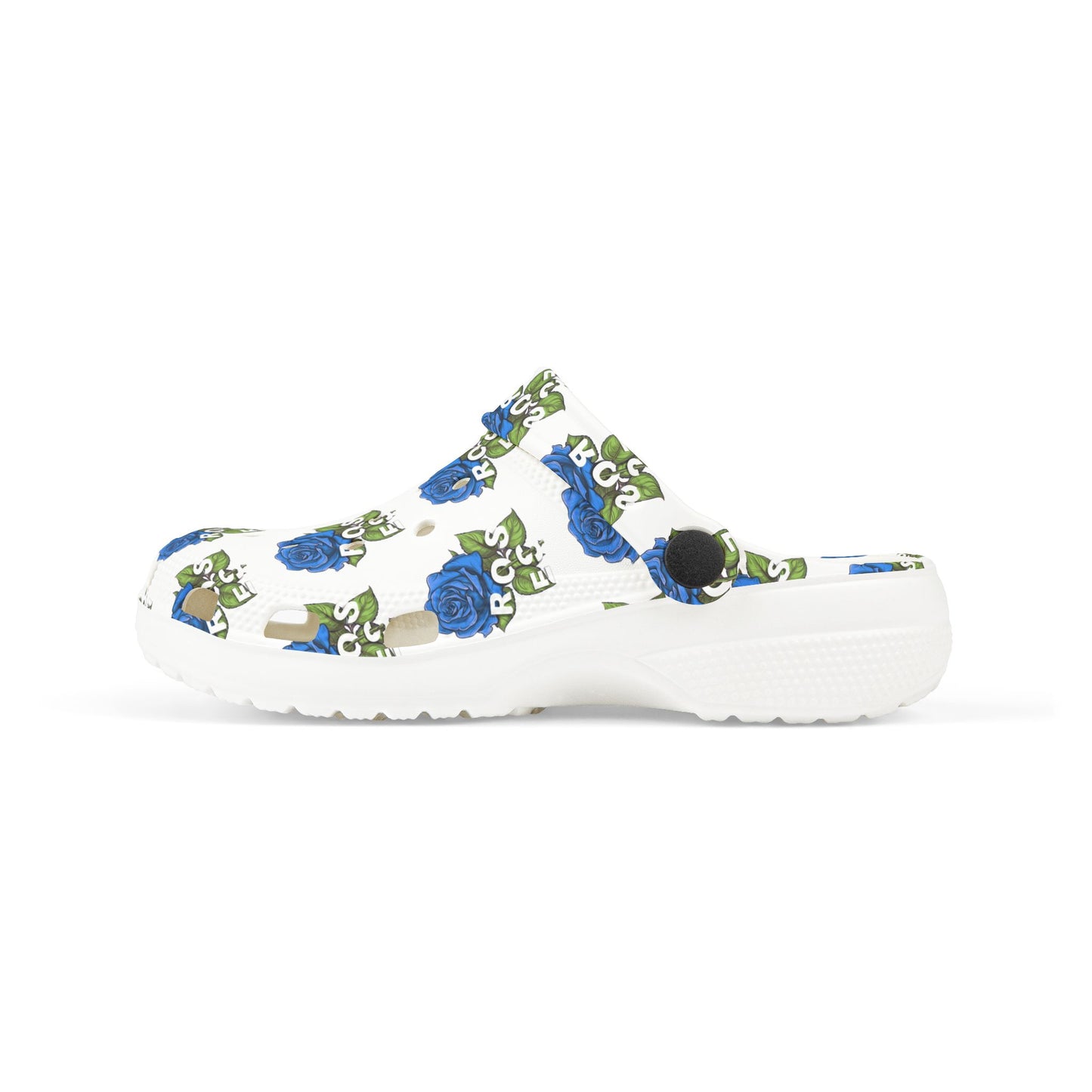 White Blue Roses Kid's  Clogs