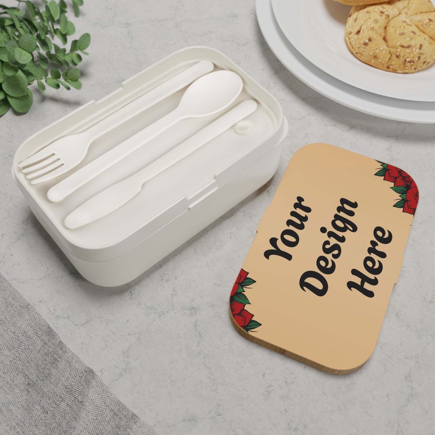 Custom Bento Lunch Box – Personalized Poinsettia Design