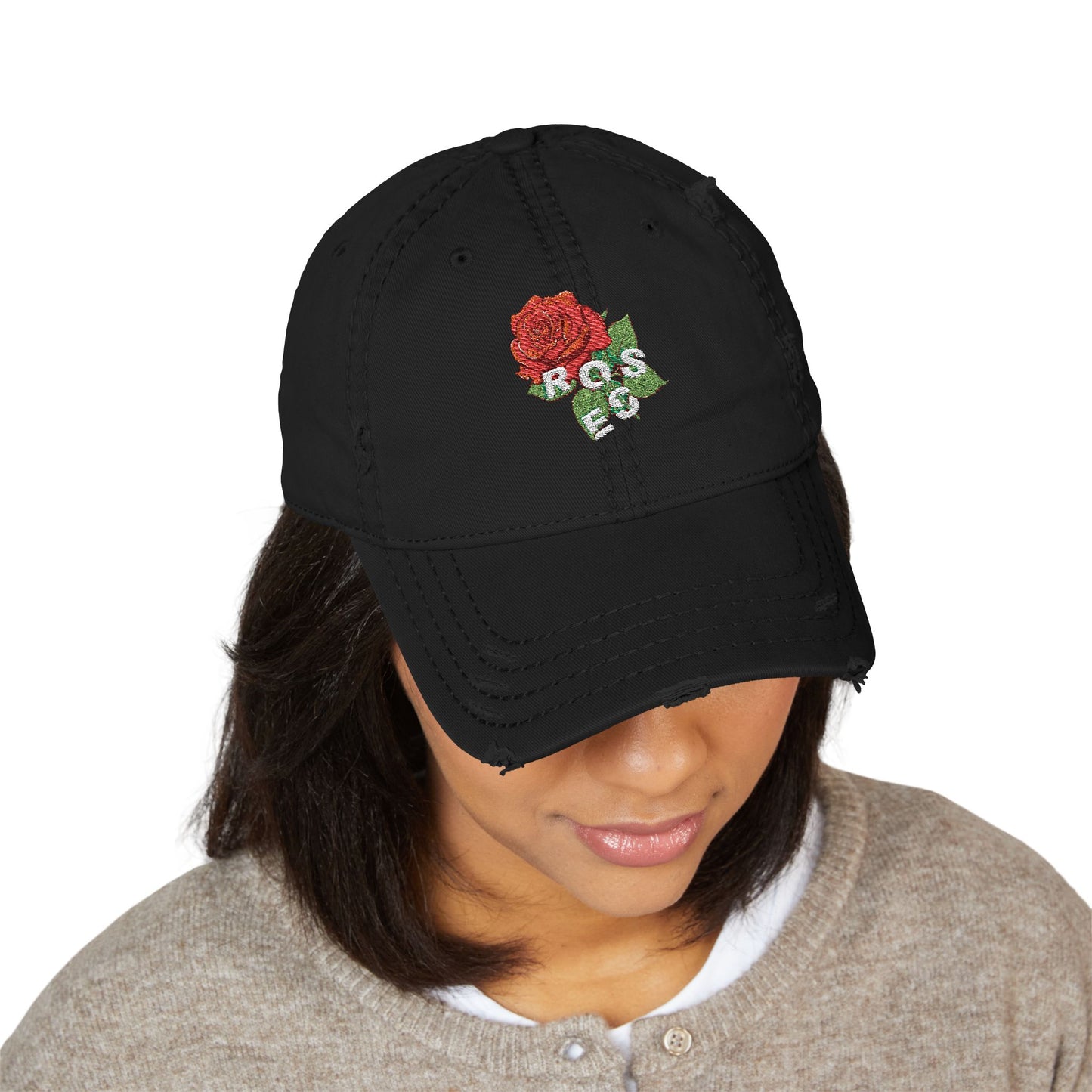 Embroidered Reese's Roses Distressed Dad Hat