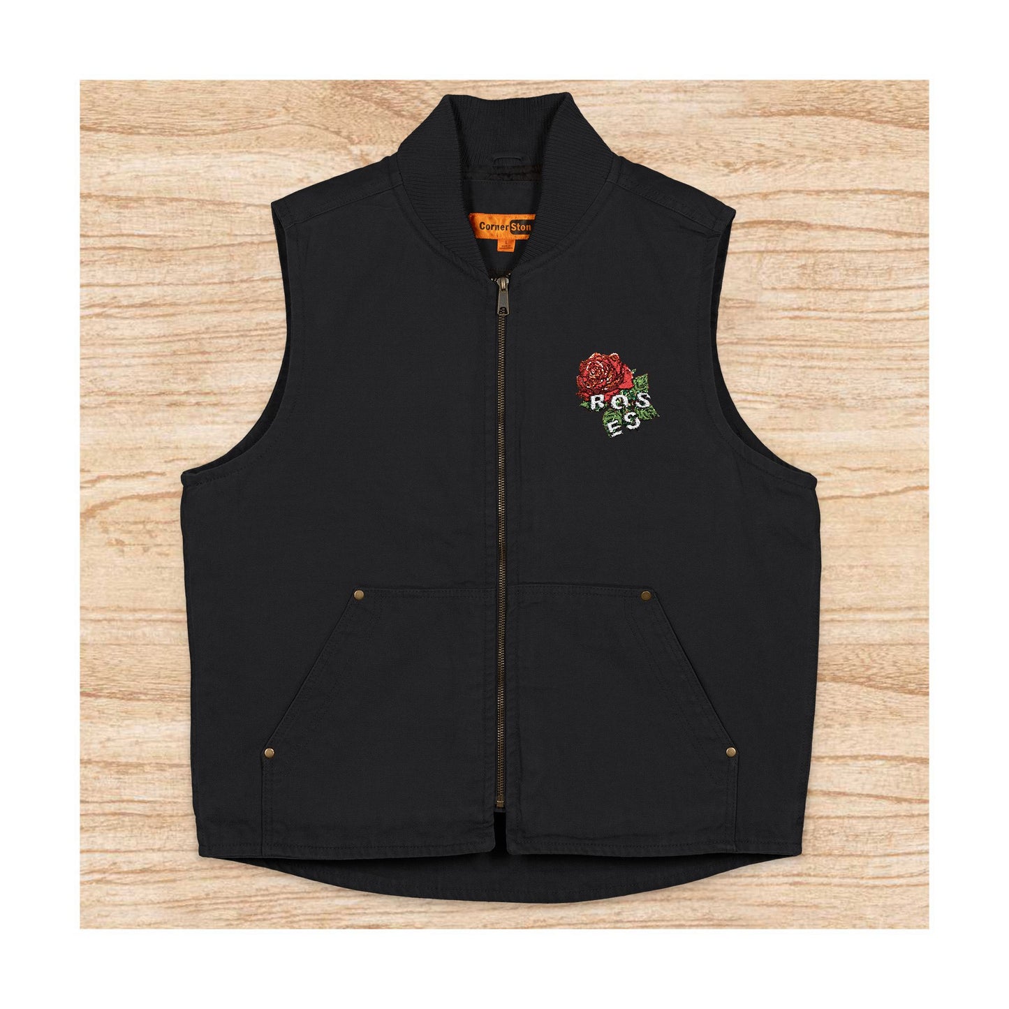 Embroidered Reese's Roses Duck Cloth Work Vest — Durable Women's/Unisex Utility Jacket