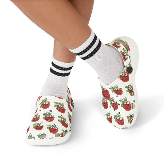 White Red Roses Kid's  Clogs