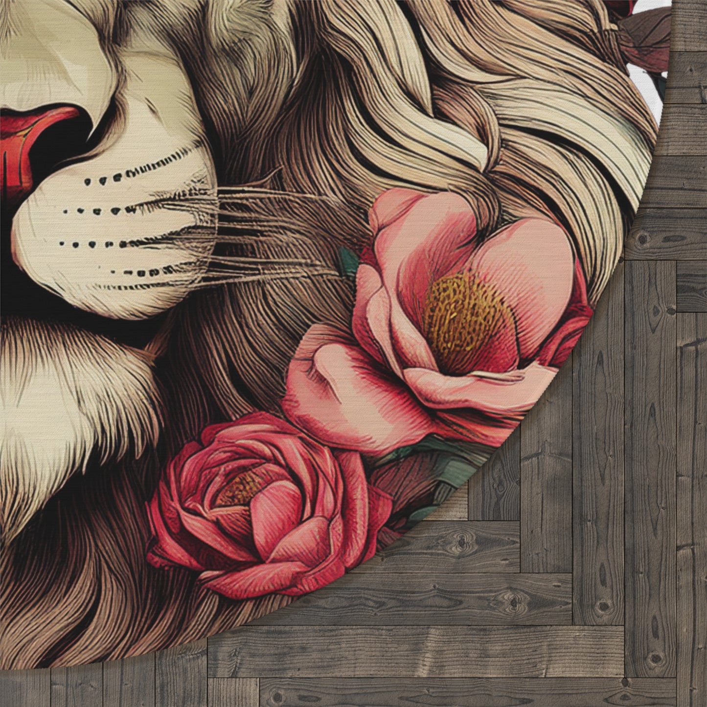 Floral Lioness Round Rug —Decorative Floor Mat