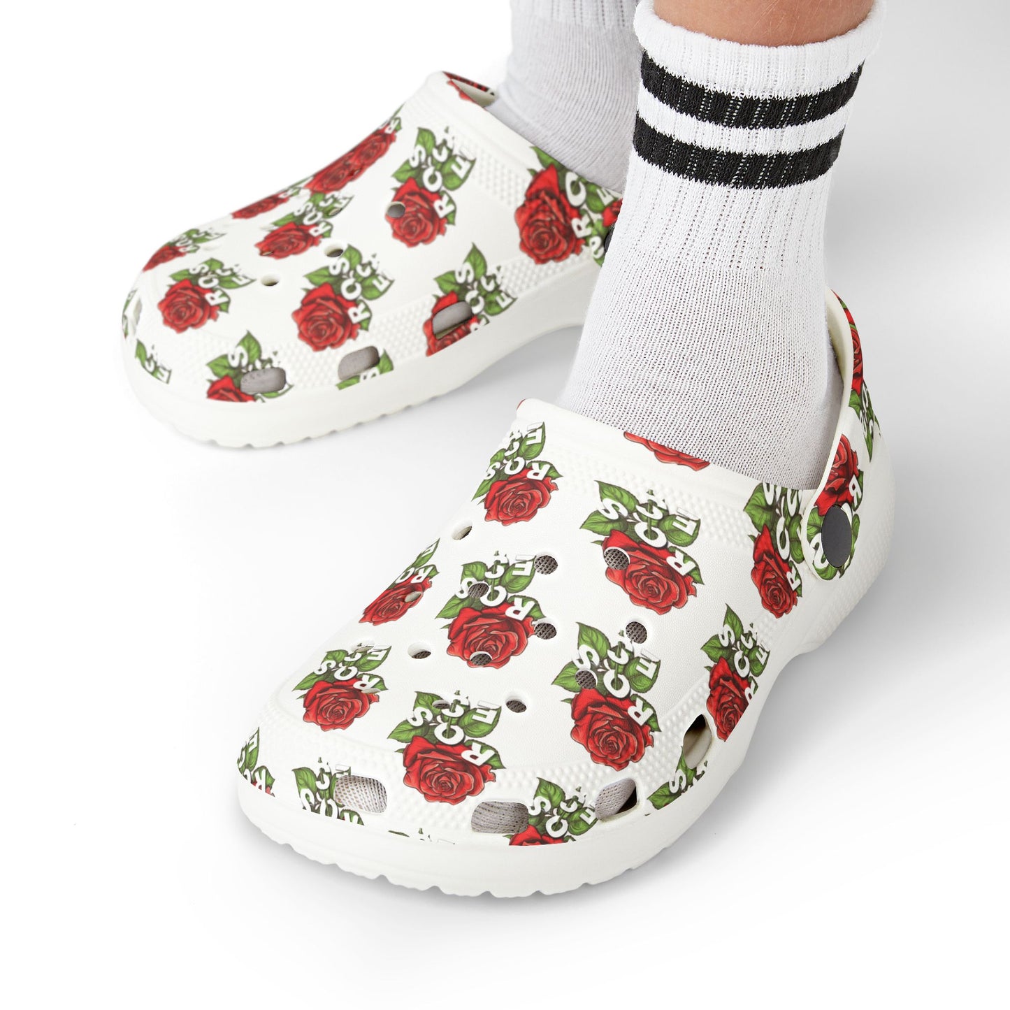 White Red Roses Kid's  Clogs
