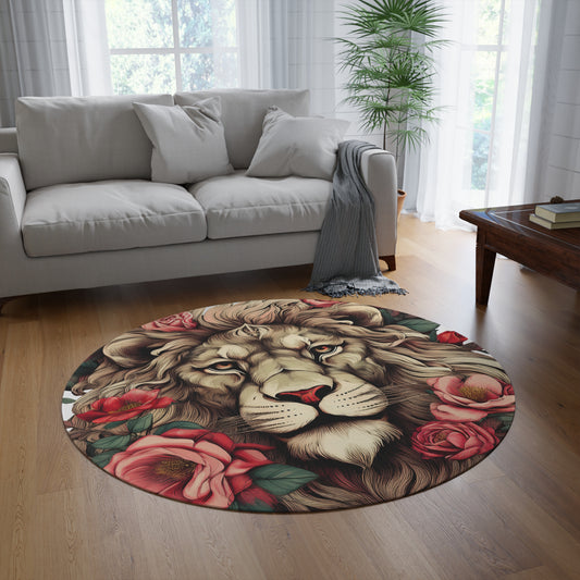 Floral Lioness Round Rug —Decorative Floor Mat