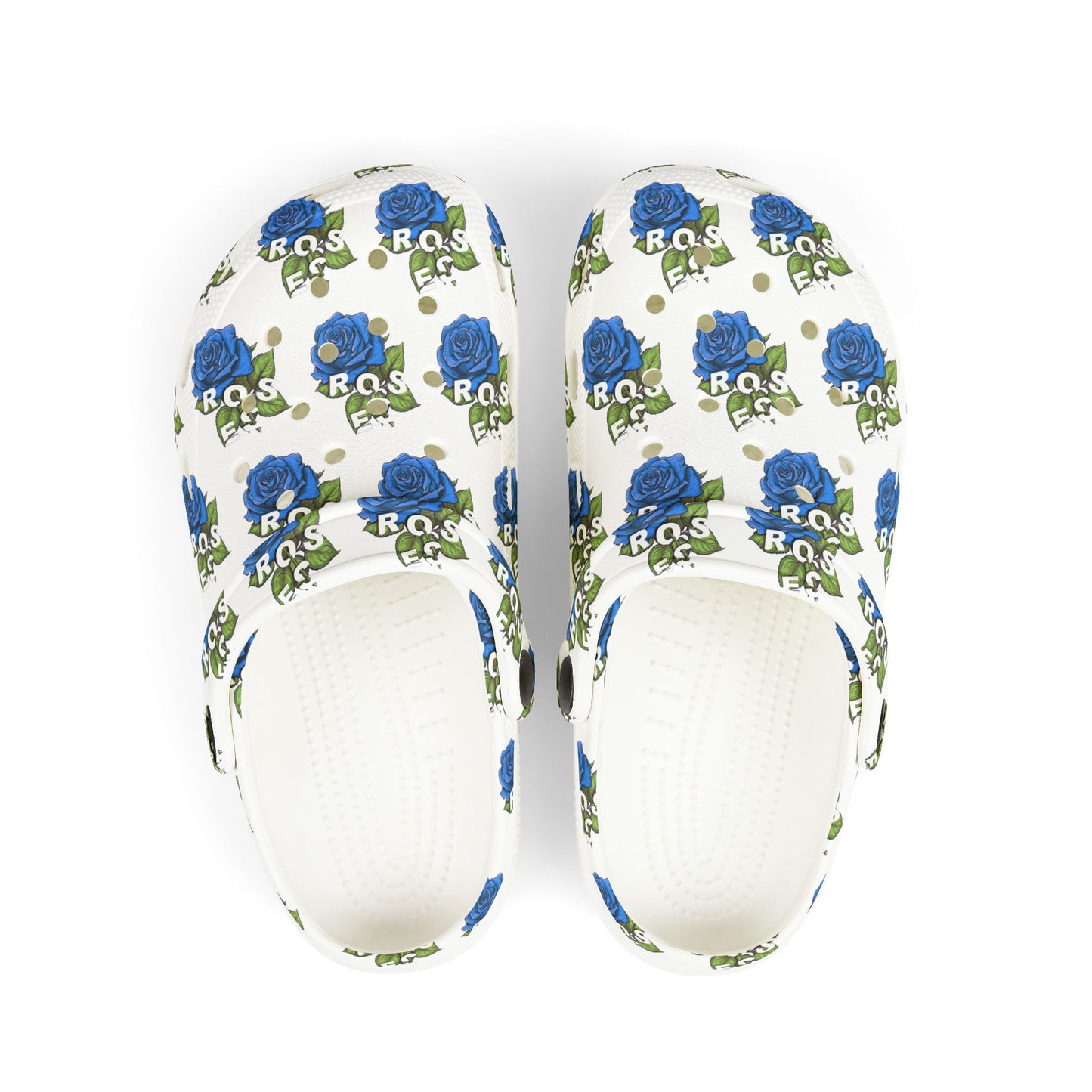 White Blue Roses Kid's  Clogs