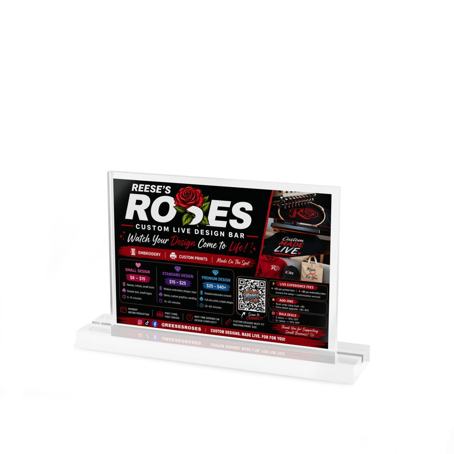 Custom Acrylic Table Sign — Rectangular Counter Display for Menus, Promotions & Events