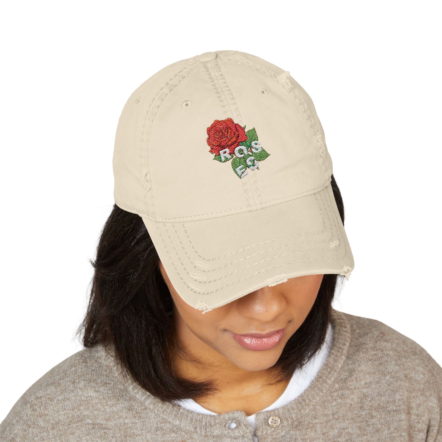 Embroidered Reese's Roses Distressed Dad Hat