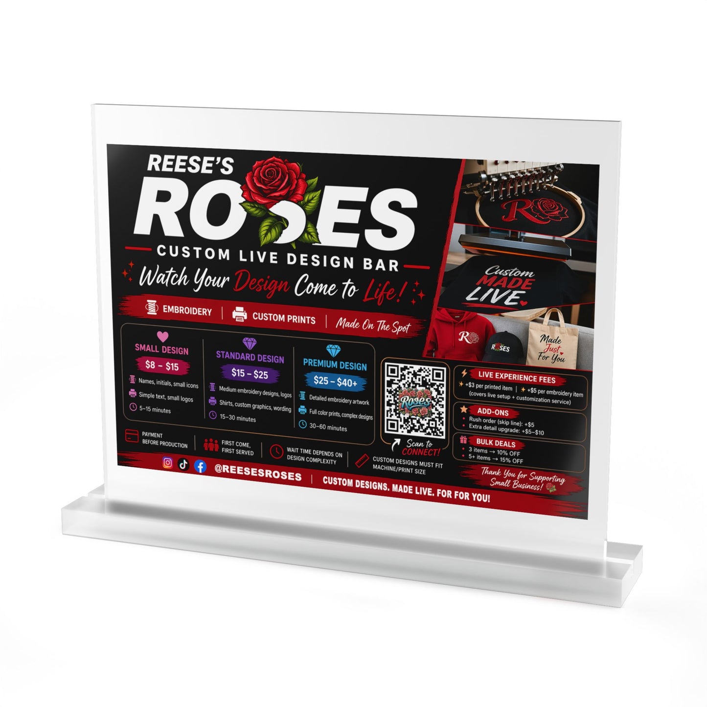Custom Acrylic Table Sign — Rectangular Counter Display for Menus, Promotions & Events