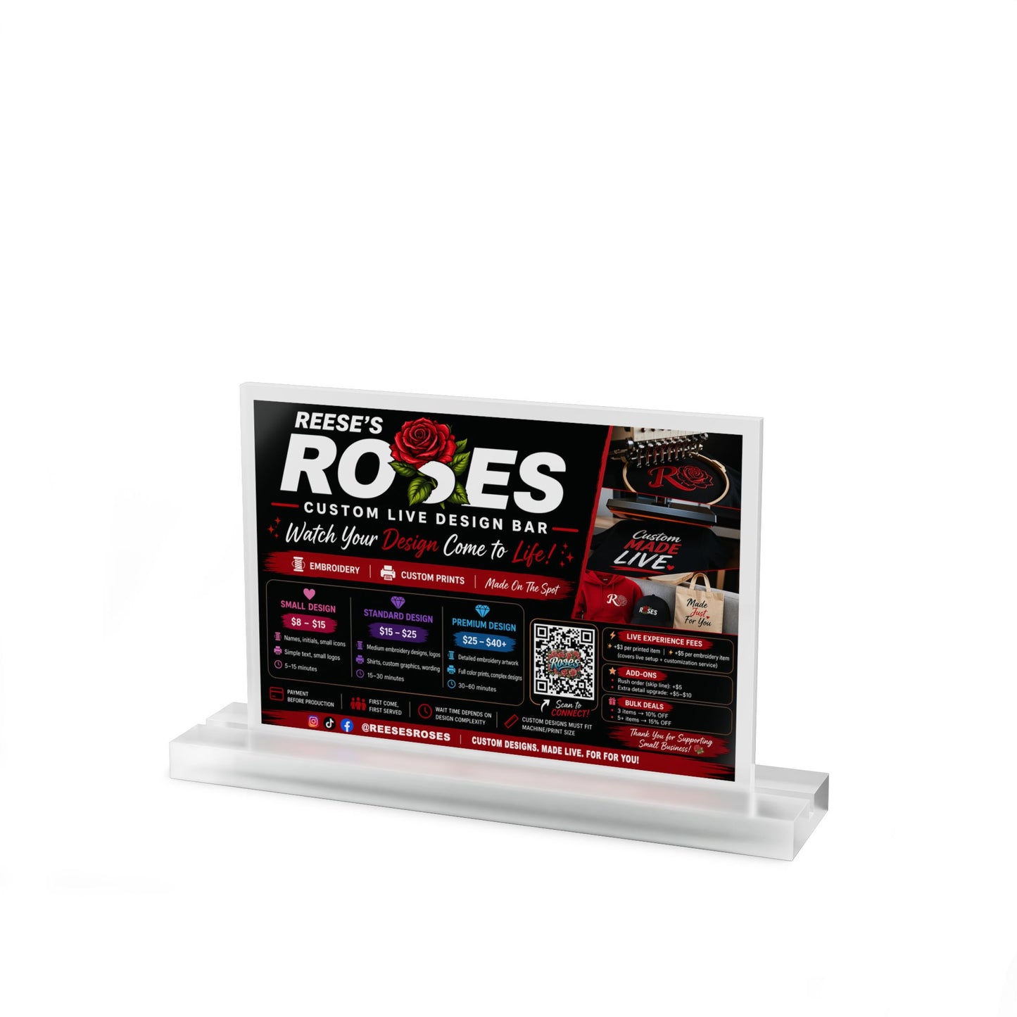 Custom Acrylic Table Sign — Rectangular Counter Display for Menus, Promotions & Events