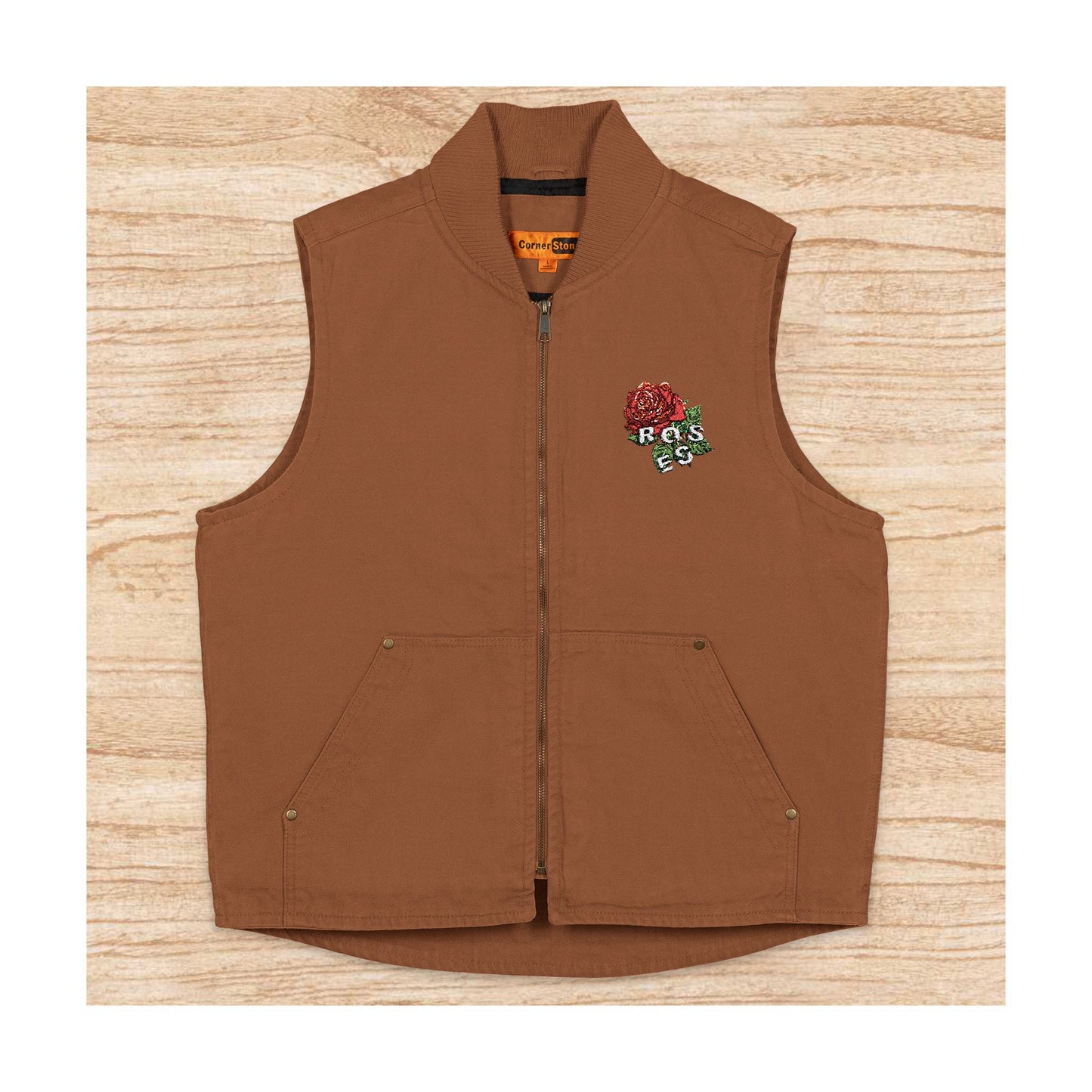 Embroidered Reese's Roses Duck Cloth Work Vest — Durable Women's/Unisex Utility Jacket