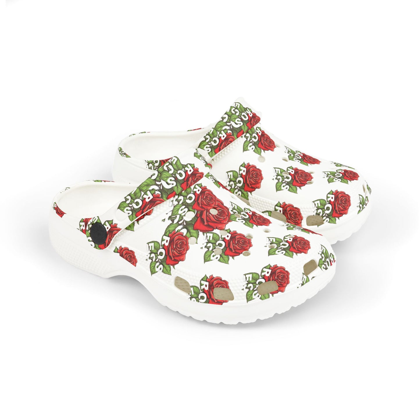 White Red Roses Kid's  Clogs