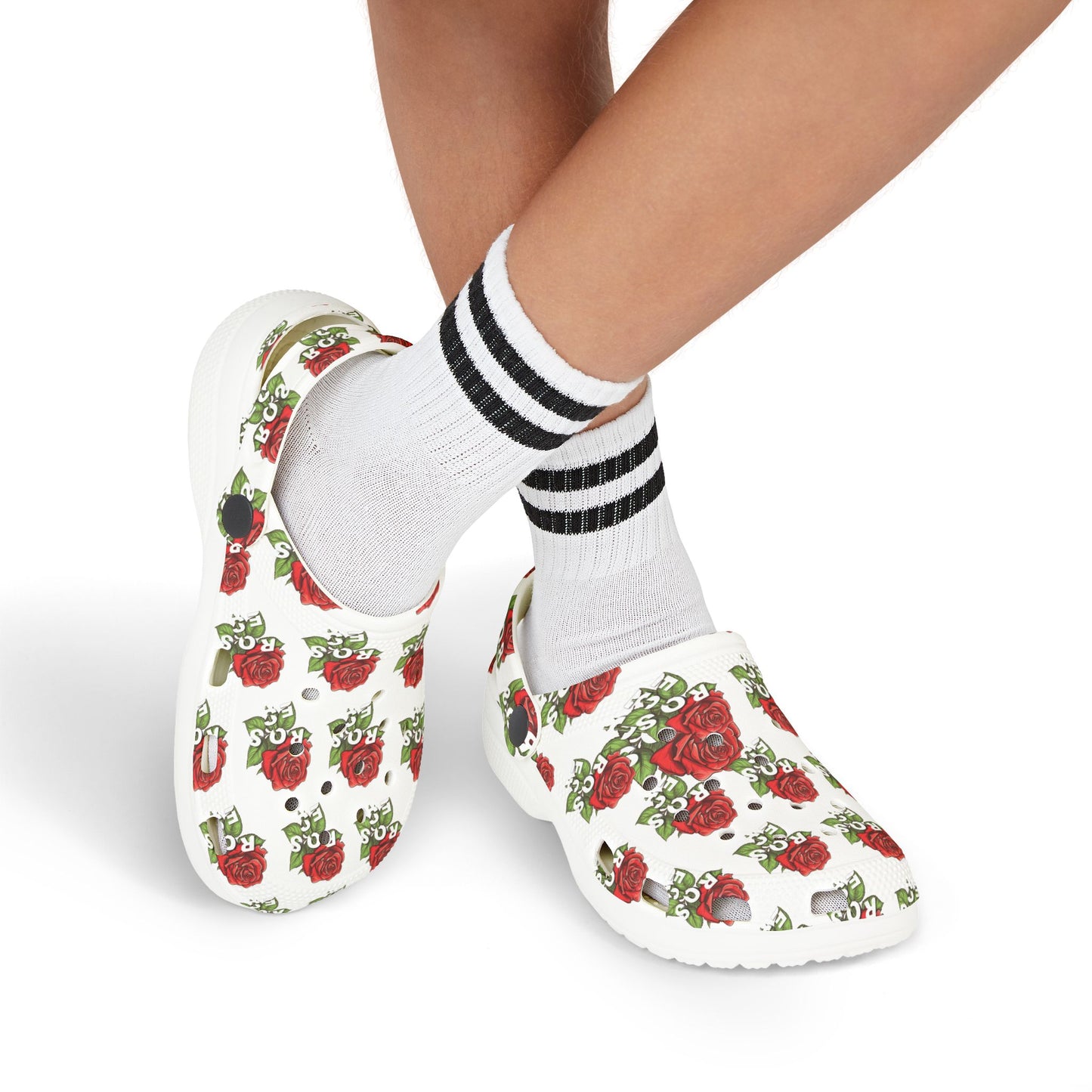 White Red Roses Kid's  Clogs