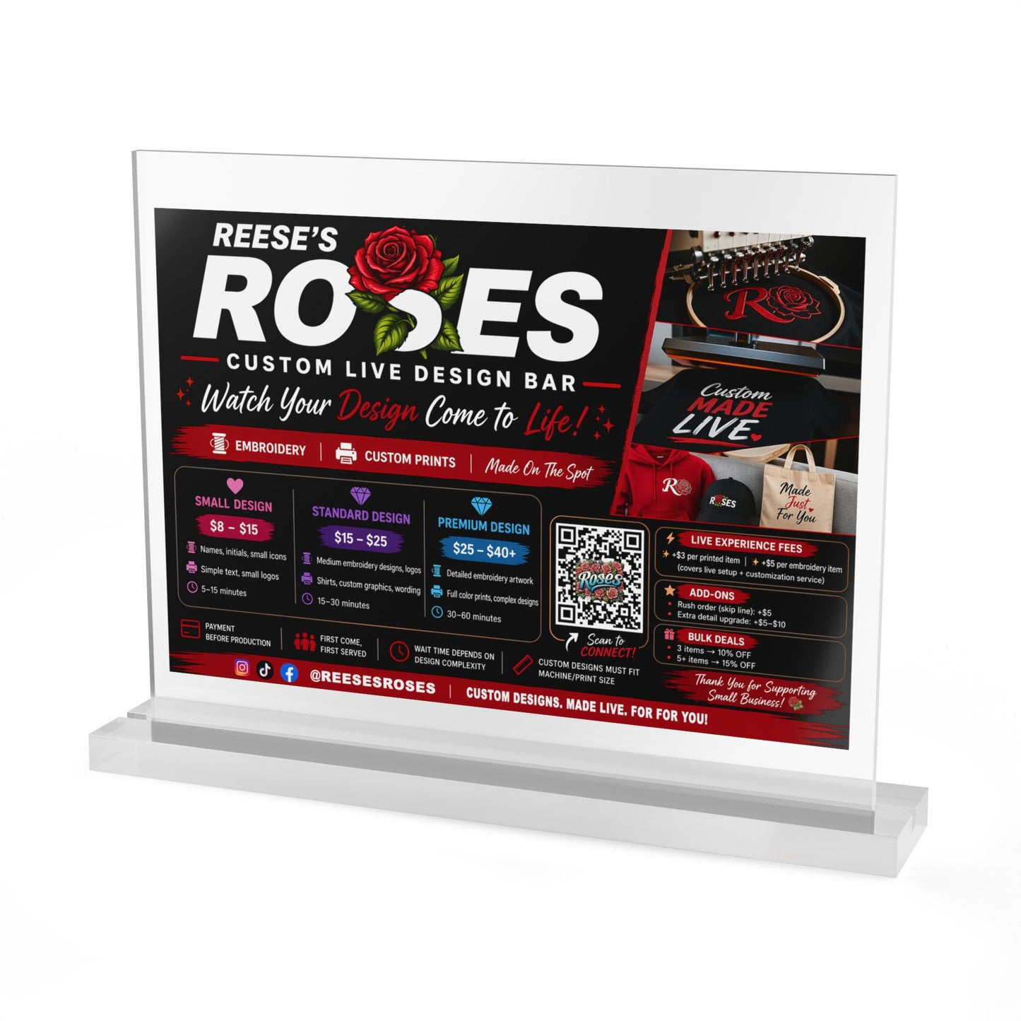 Custom Acrylic Table Sign — Rectangular Counter Display for Menus, Promotions & Events
