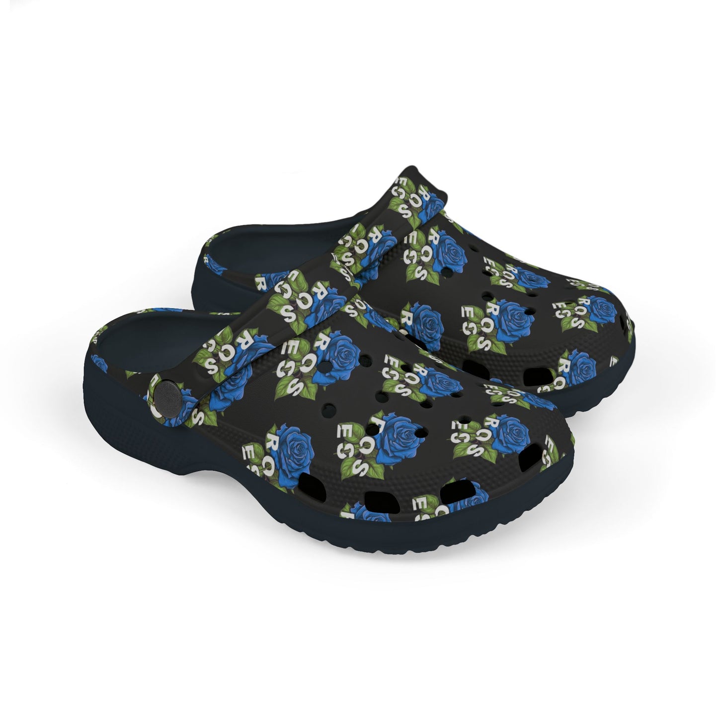 Black Blue Roses Kid's  Clogs